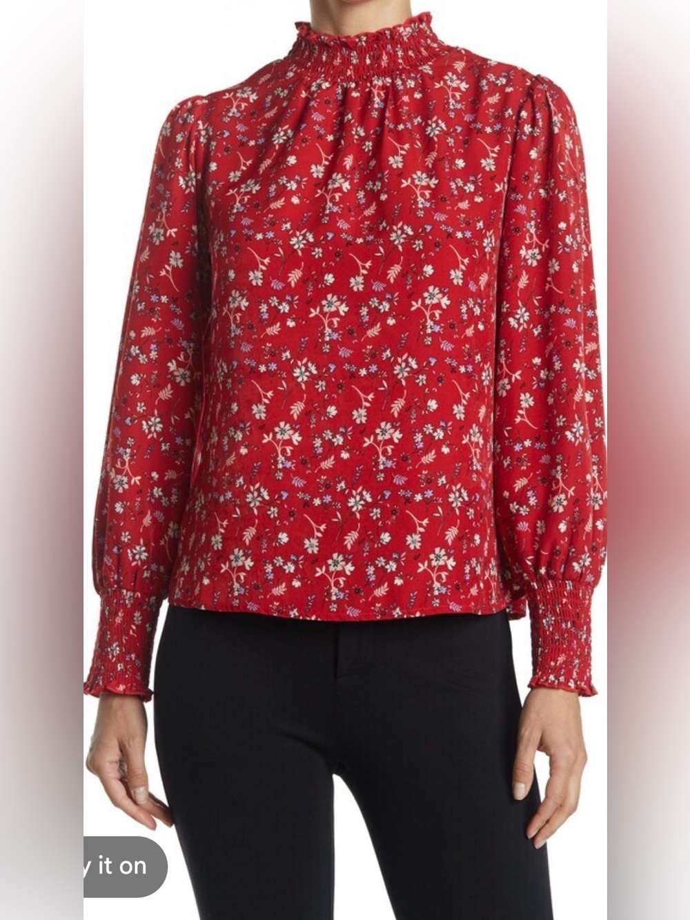 Ann Taylor Red Floral Long-Sleeve Peasant Top